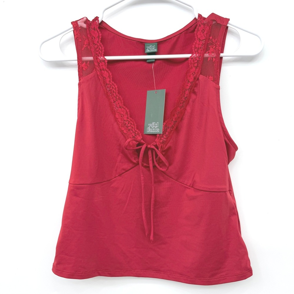 Wild Fable Tank Top‎ Lace Trim Tie Front Coquette Aesthetic Womens Small Red